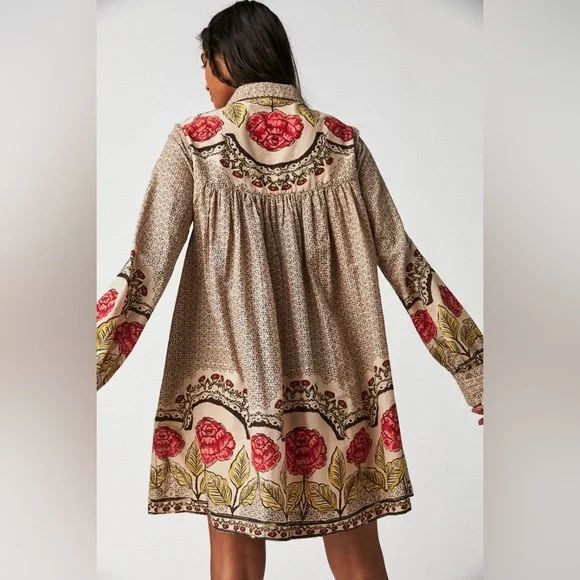 🆕Free People ‘Smell The Roses’ Button Down Mini Shirt Dress Sz M